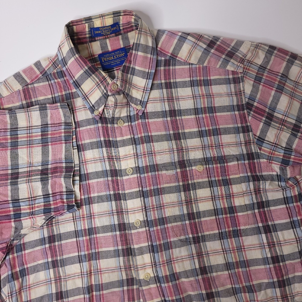 Pendleton Oceanside Mens Large Plaid‎ Short Sleeve Button Shirt